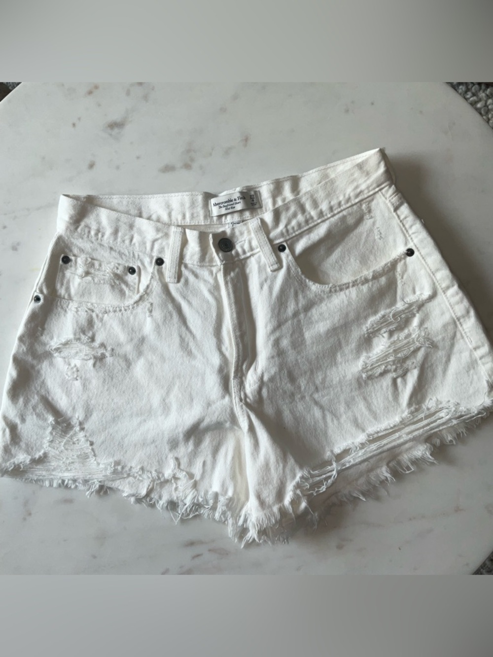 Abercrombie & Fitch White Frayed Denim Cutoff Shorts
